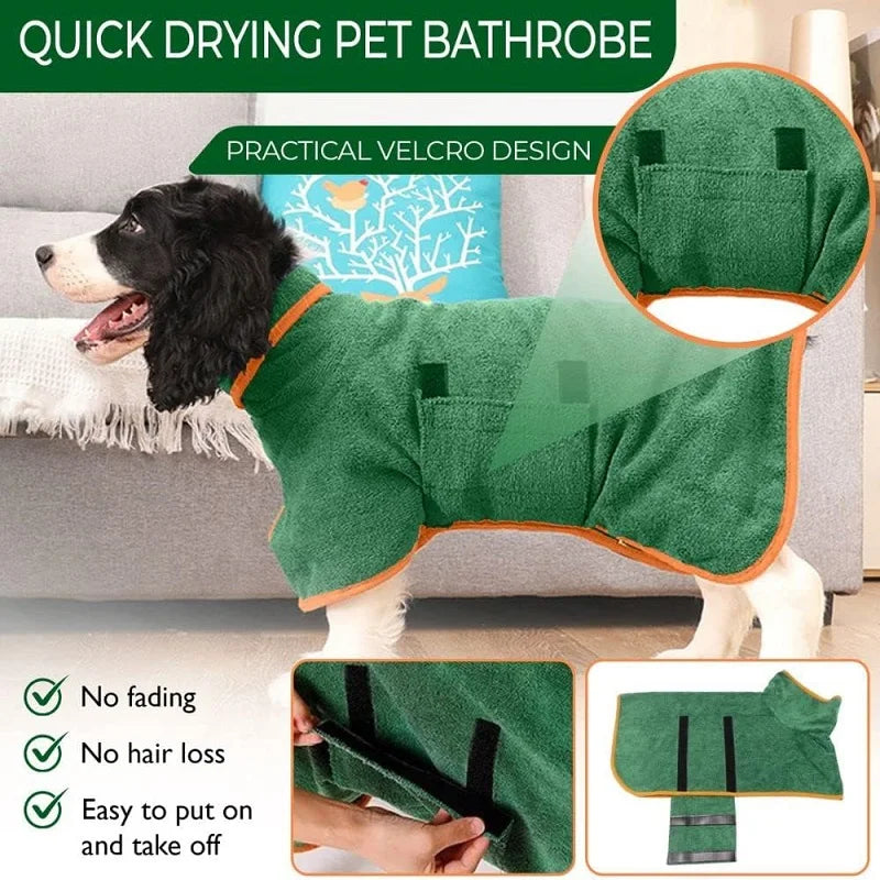 Dog wearing a microfibre bathrobe drying coat – photo 5