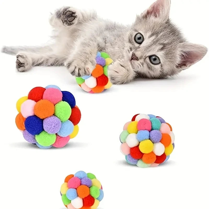 Colourful plush, woolen and bell ball toys for cats