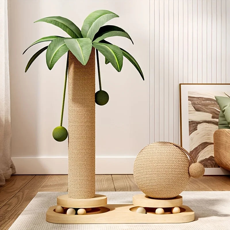 Coconut palm tree cat scratching post with hanging balls – photo 6