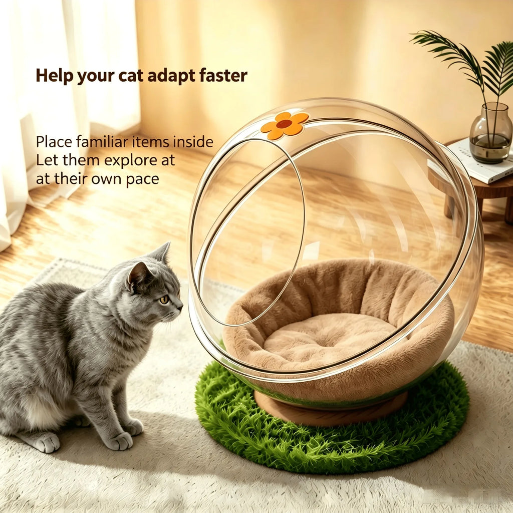 Space Capsule Cat Bed with Clear Dome & Stand