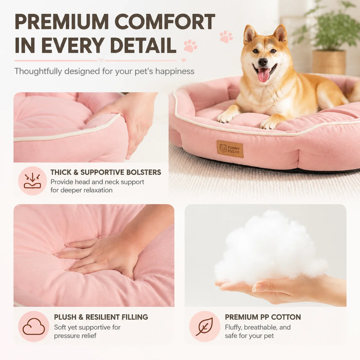 Plush donut dog bed with raised edges – photo 3