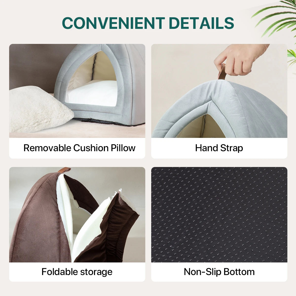 Soft foldable velvet cat cave bed with cushion – photo 5