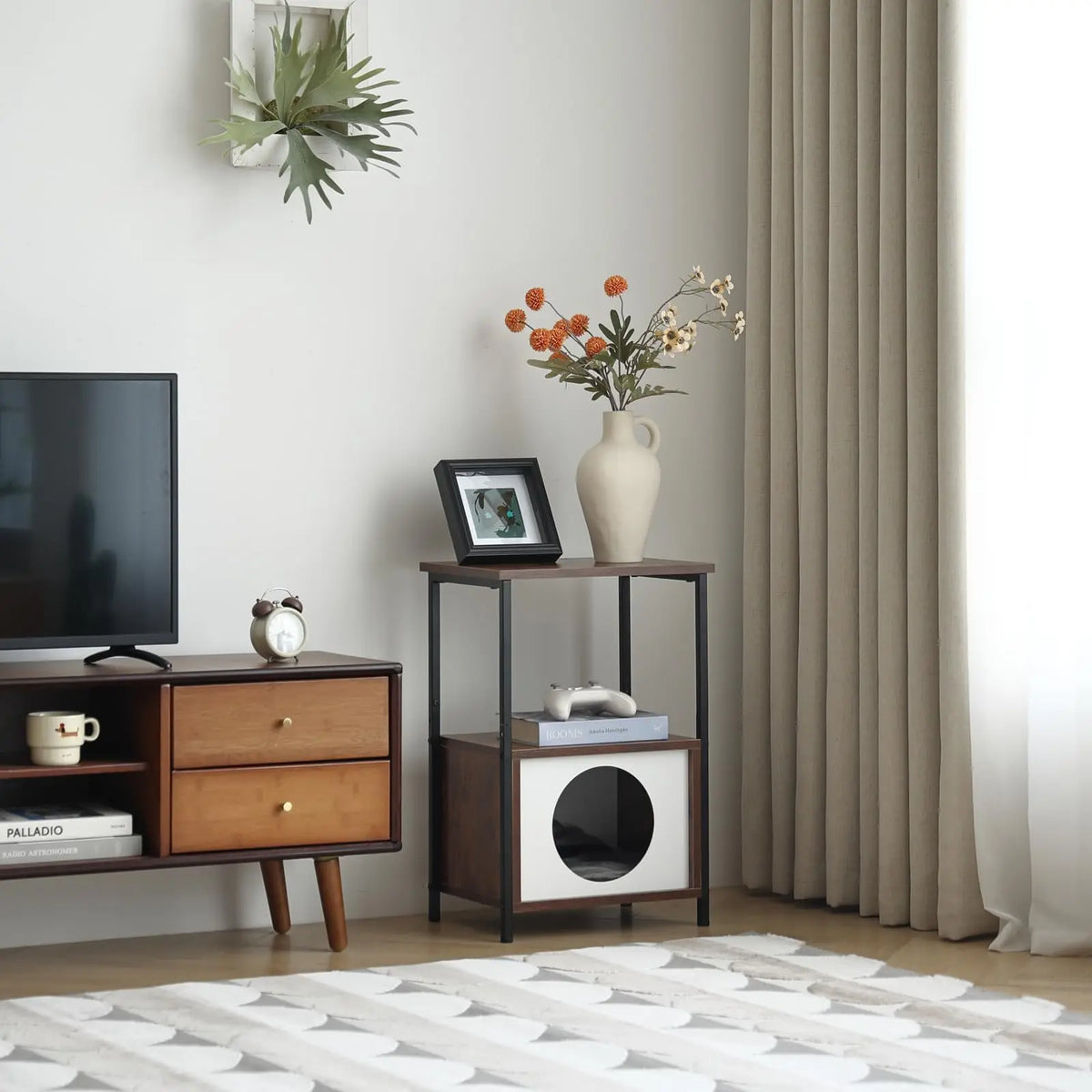 Two-Tier Side Table with Built-In Cat House