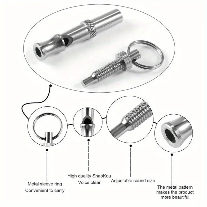 Silver stainless steel dog whistle with keyring – photo 10