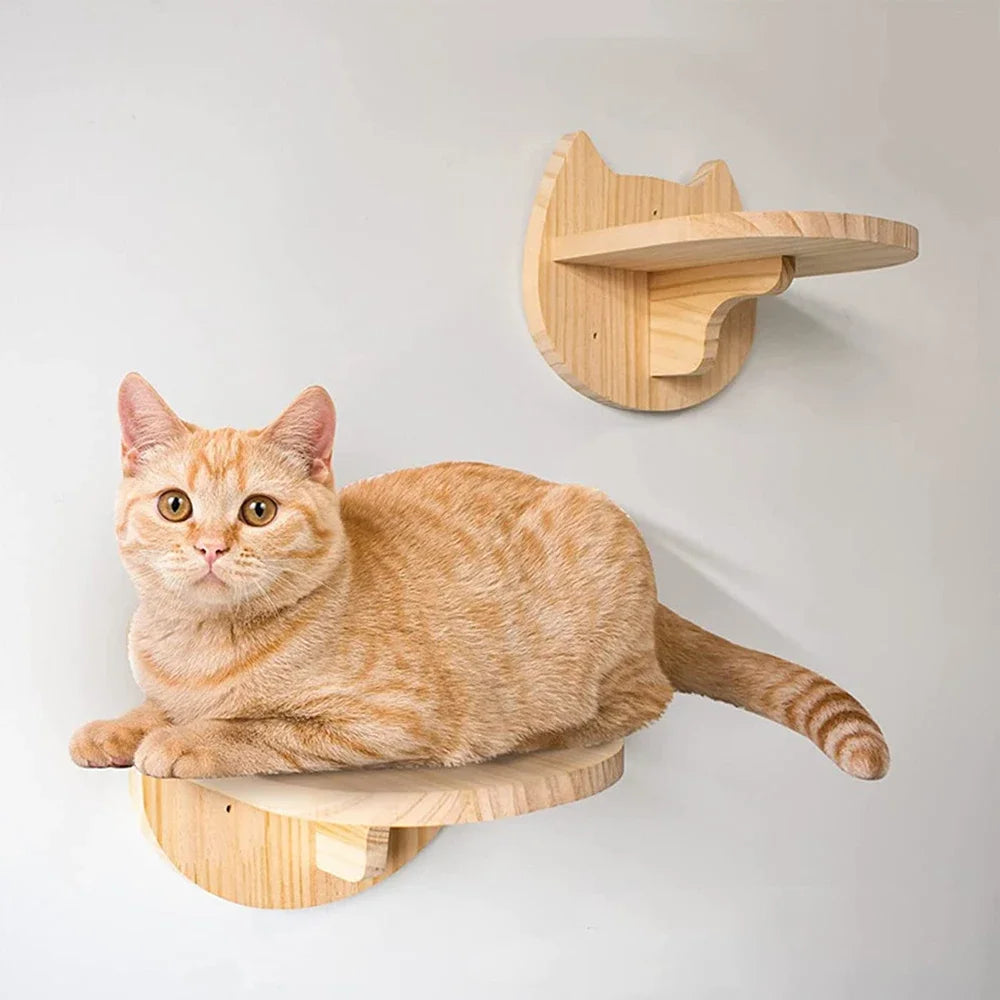 Wooden wall-mounted cat shelves, steps and hammock – photo 6