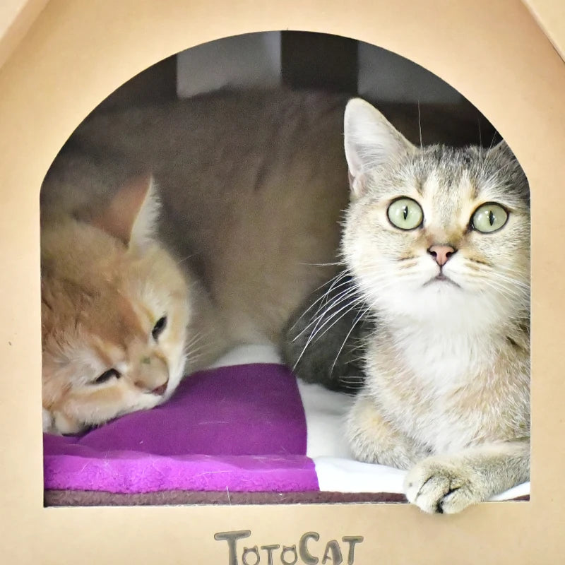 Cardboard cat scratcher house with scratch pads – photo 2