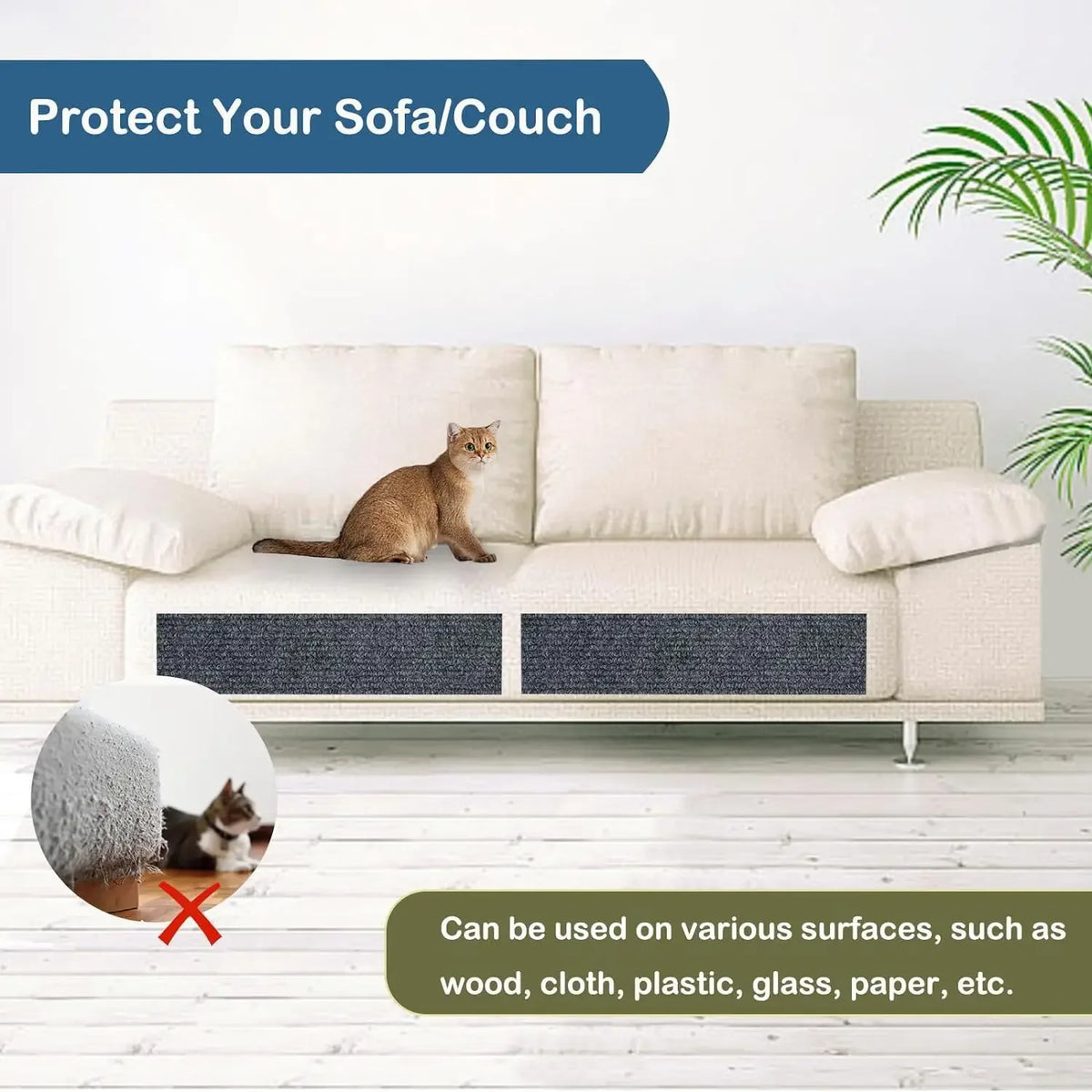 Self-adhesive cat scratching mat on a sofa corner – photo 8
