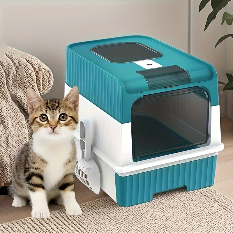 Enclosed cat litter box with pull-out drawer and scoop – photo 6