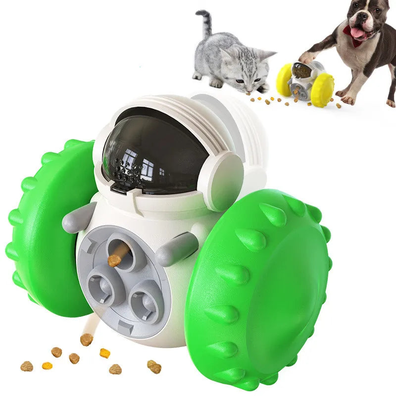 Robot-shaped treat dispenser wobble toy for dogs