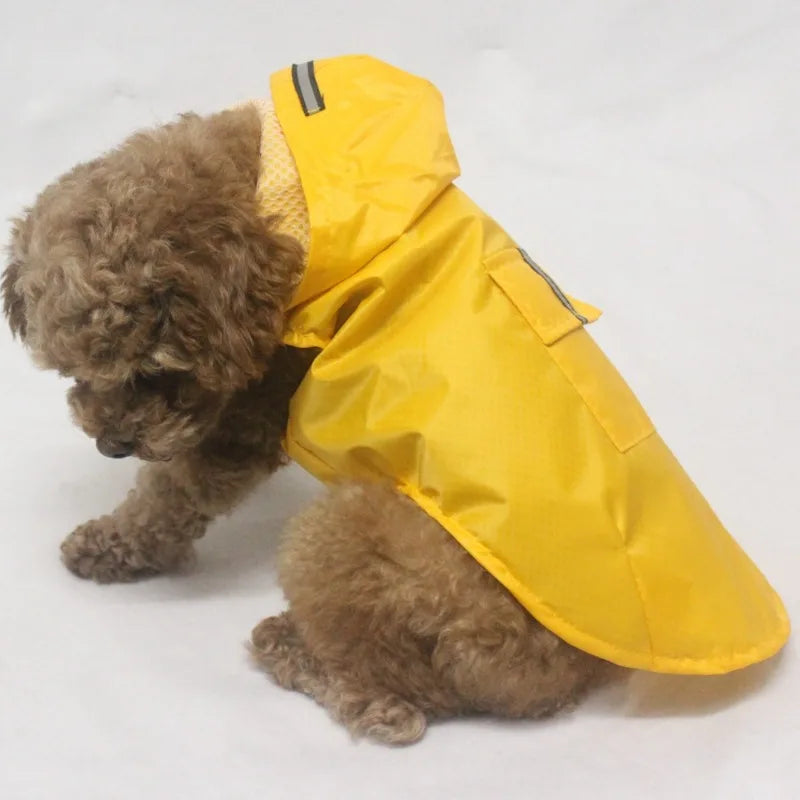 Reflective Hooded Dog Raincoat with Lead Hole