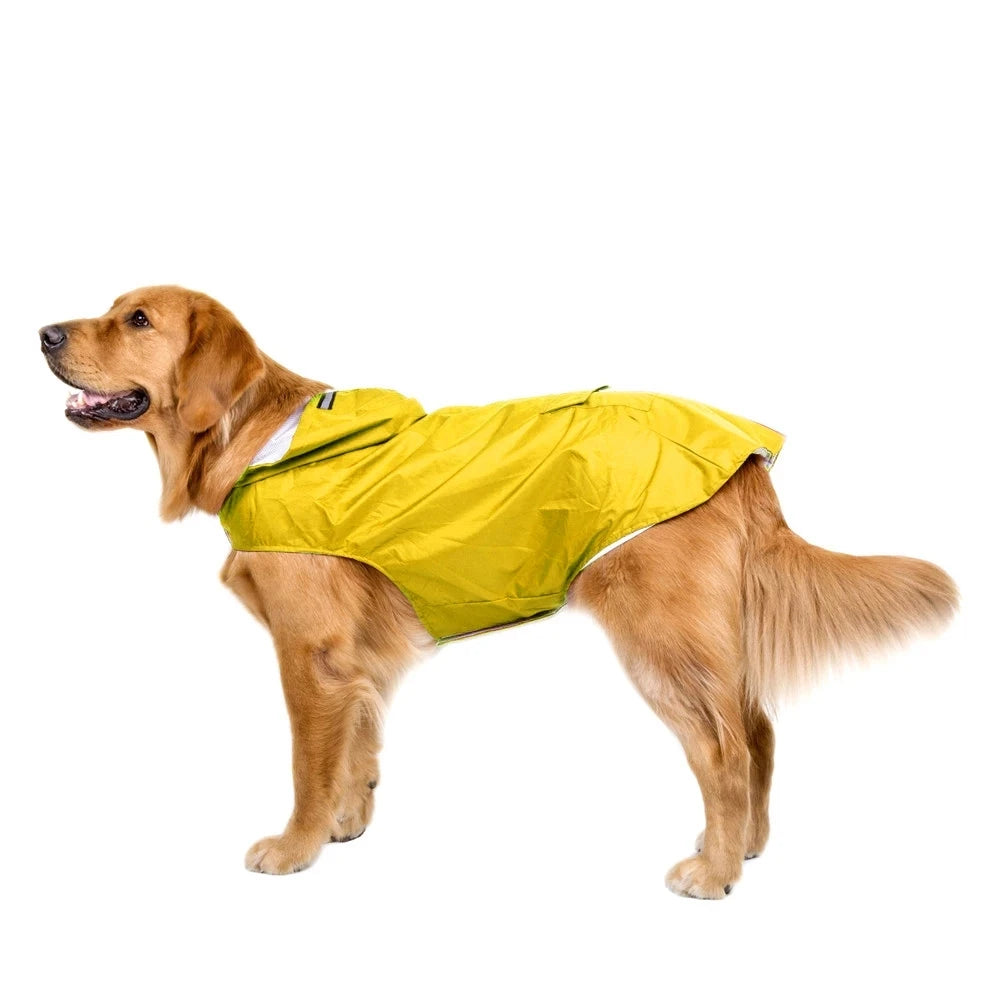 Reflective Hooded Dog Raincoat with Lead Hole