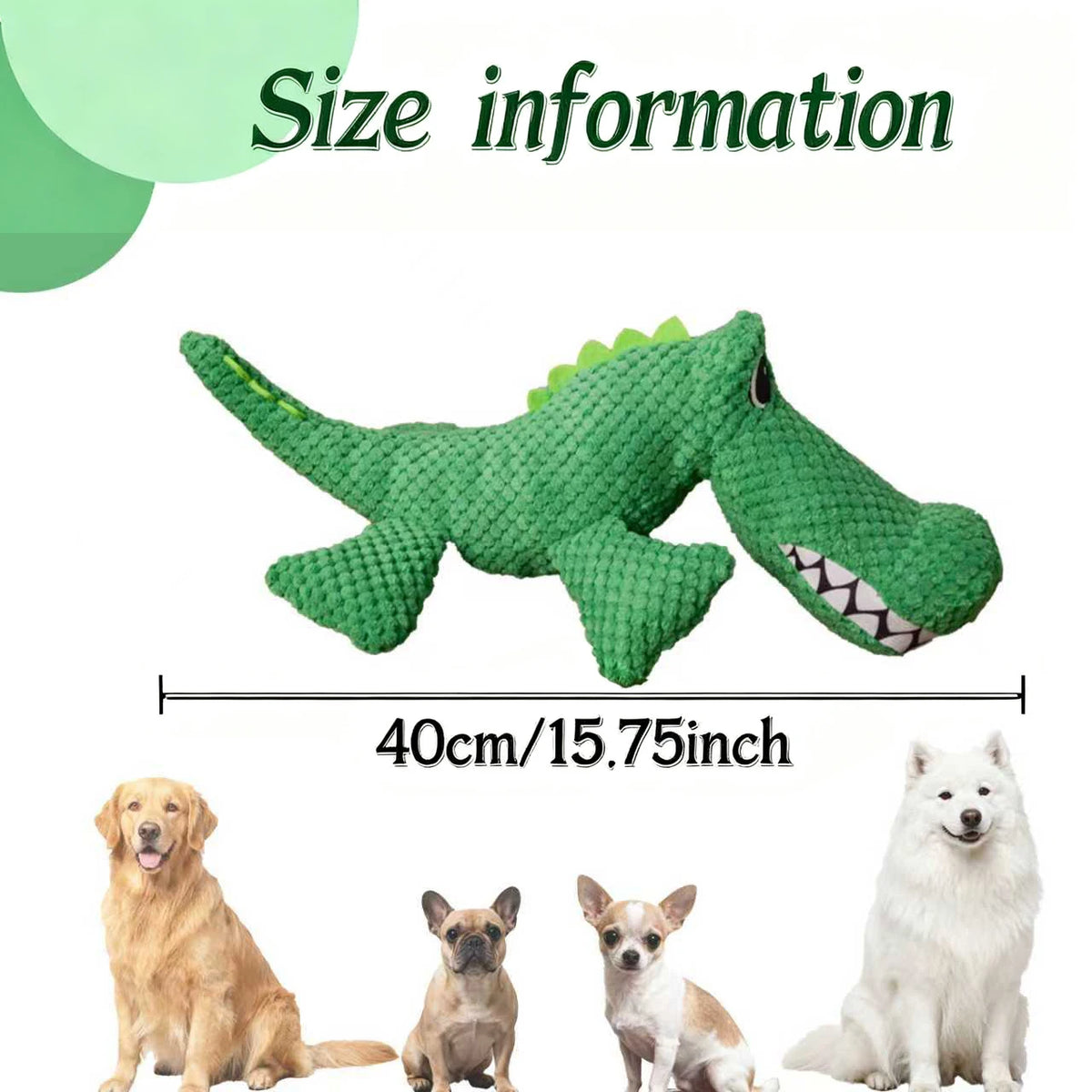 Green squeaky crocodile plush toy for dogs and cats – photo 5