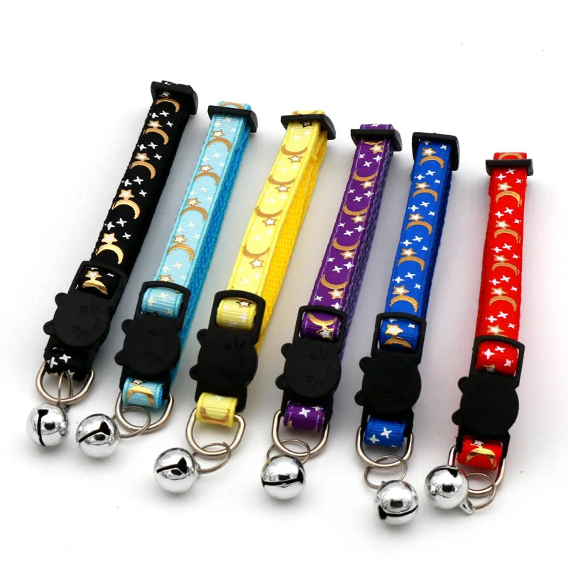 Star and moon pattern cat collar with bell – photo 2