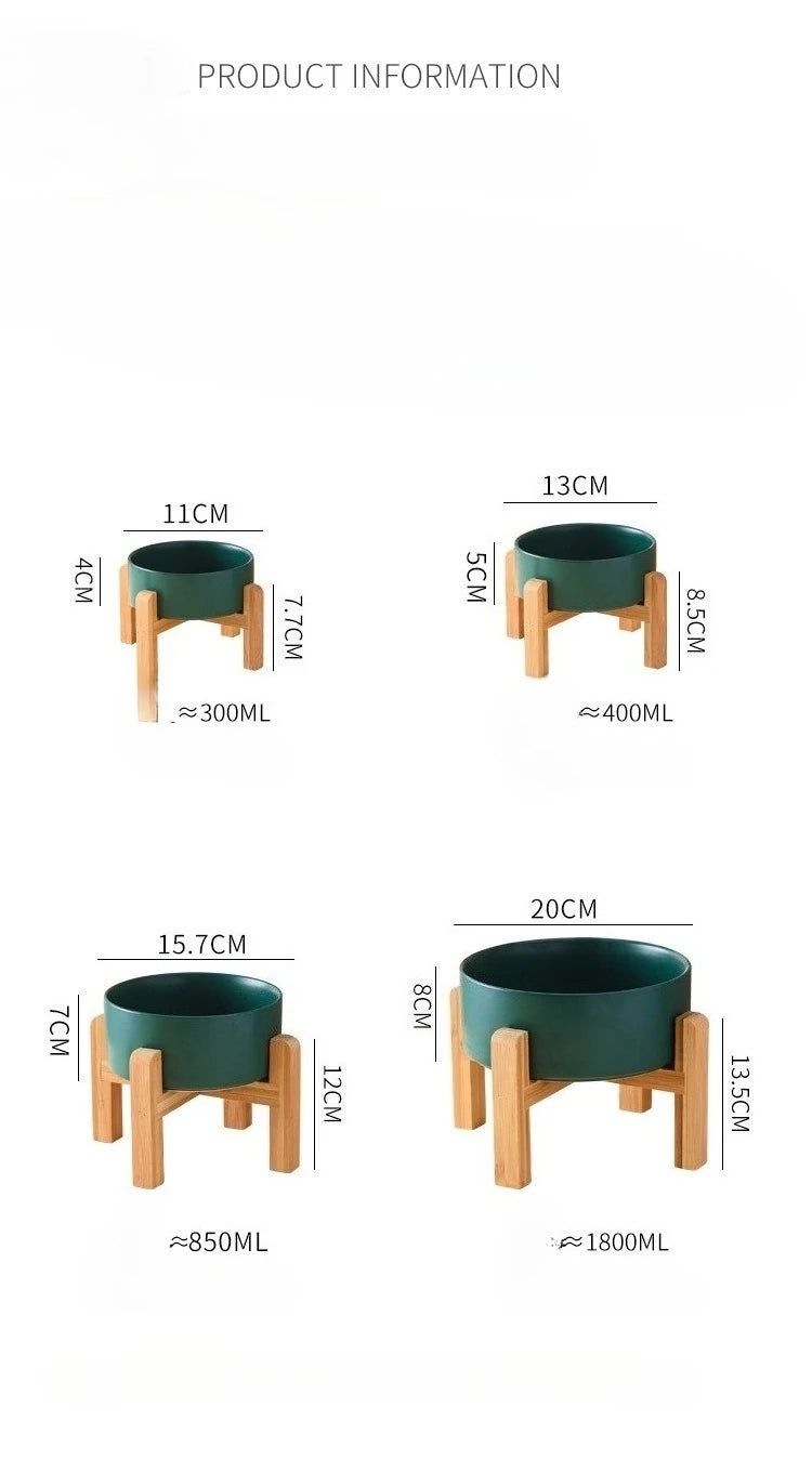 Ceramic pet bowl on a raised bamboo stand – photo 3