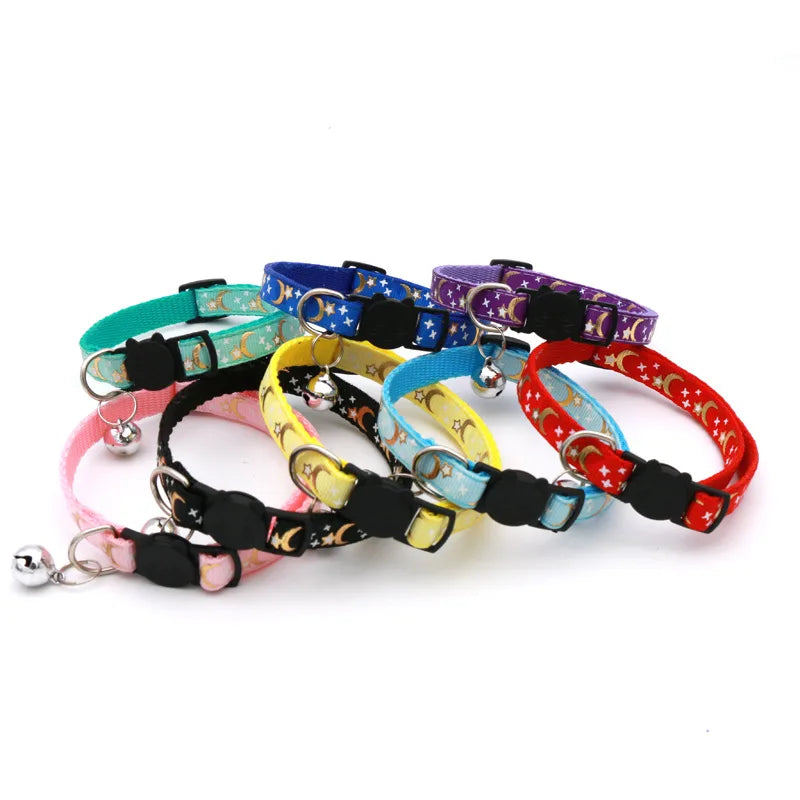 Star and moon pattern cat collar with bell – photo 3