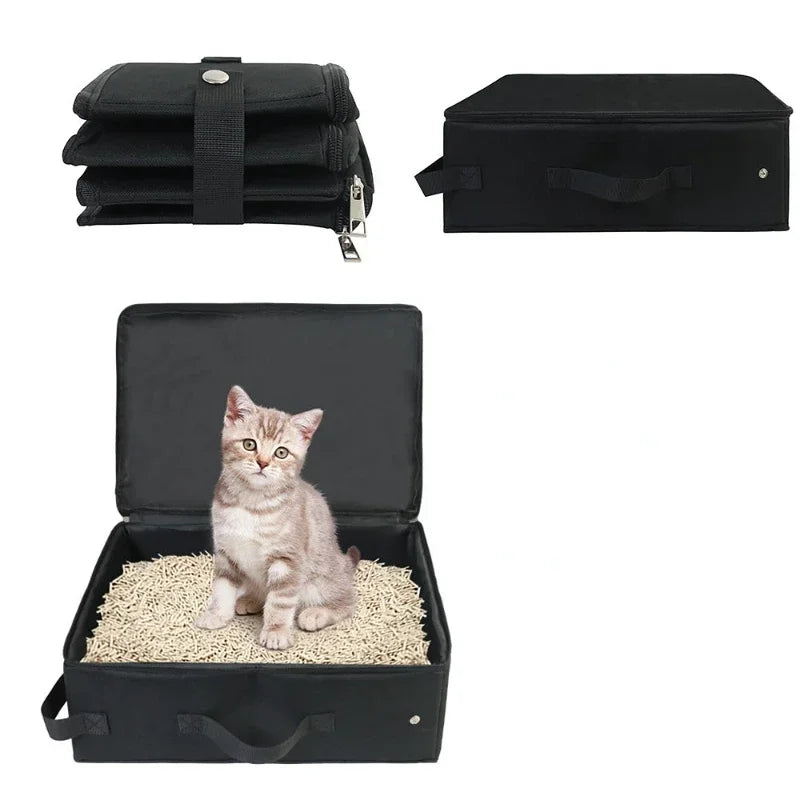 Black foldable travel litter box for cats