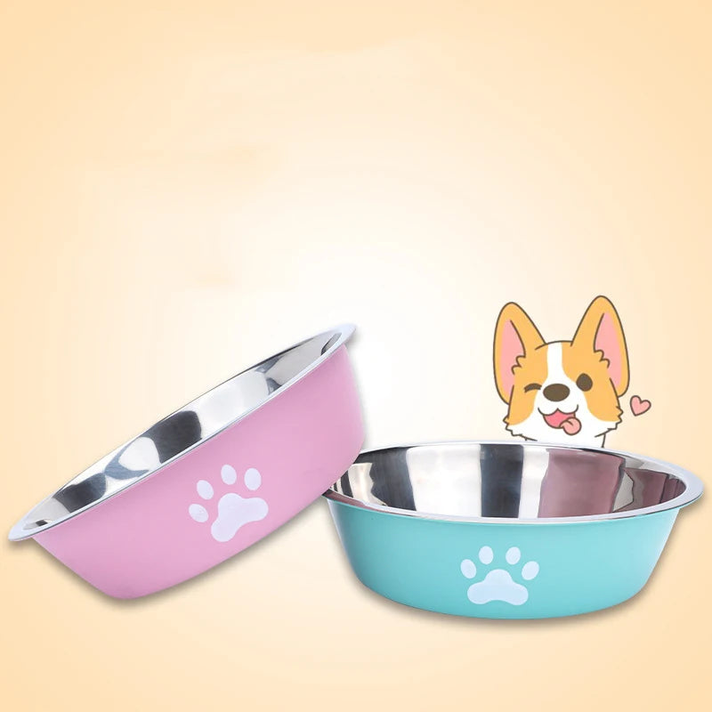 Stainless steel paw print pet bowl with silicone base – photo 3