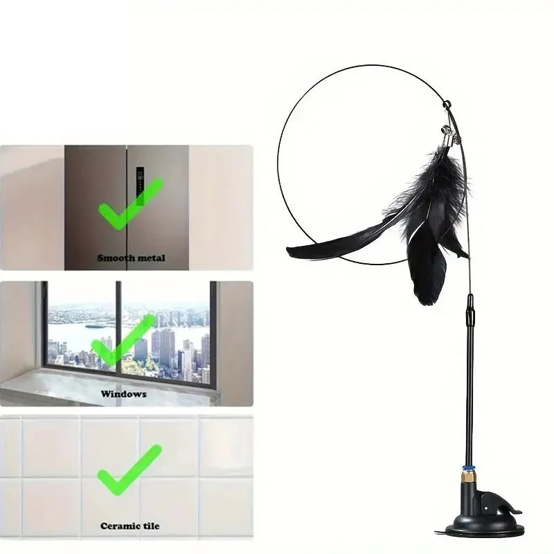 Suction Cup Cat Teaser Wand with Feather & Bell