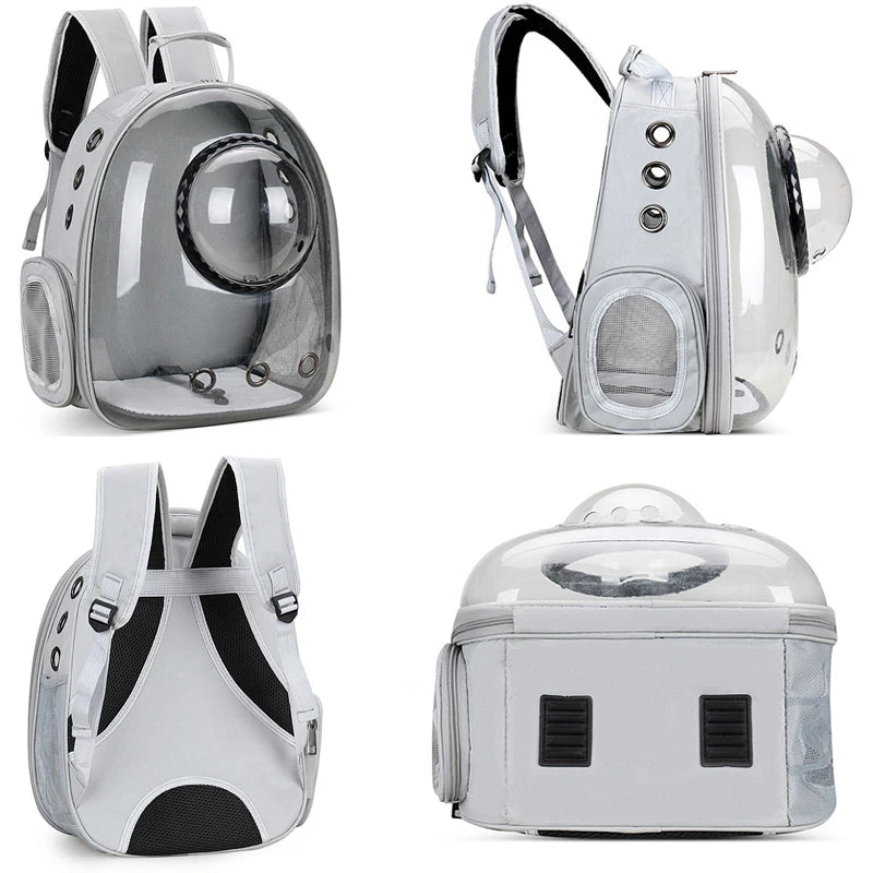 Grey clear bubble cat carrier backpack