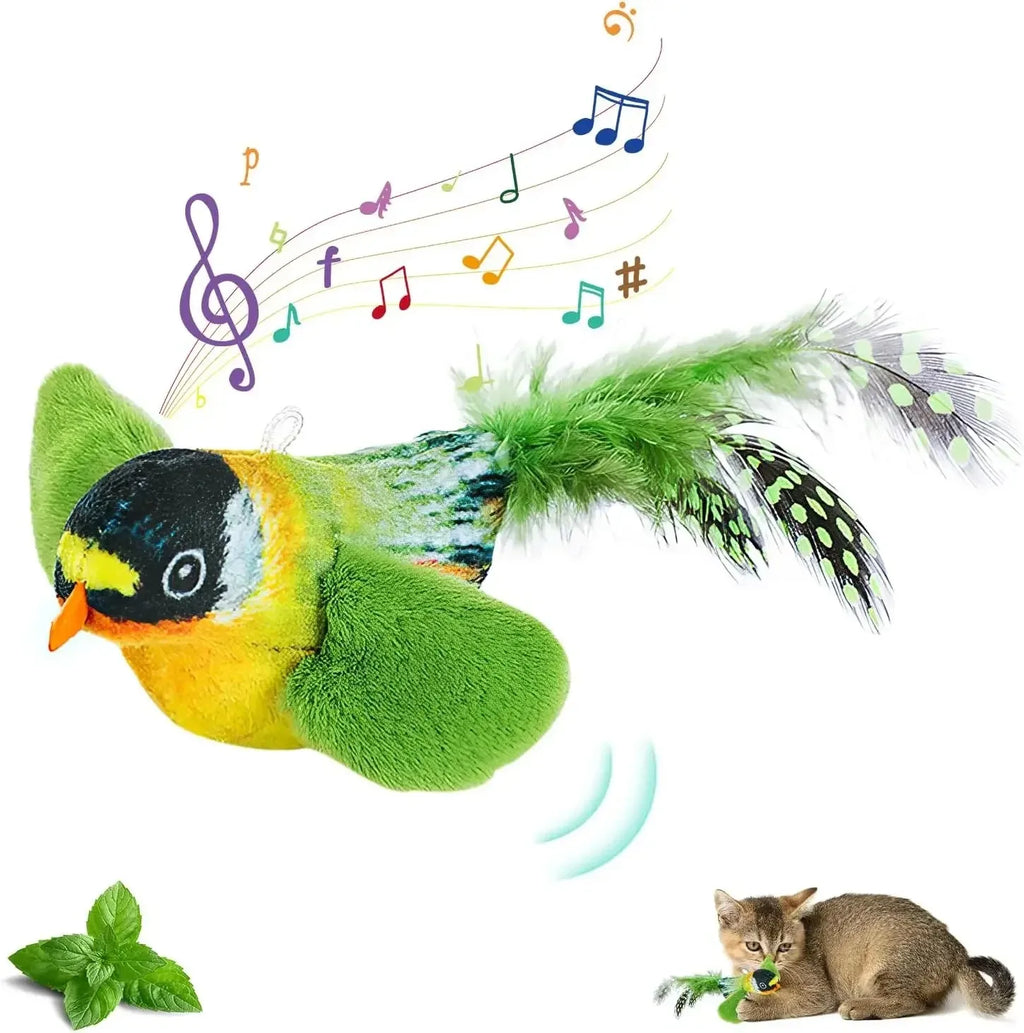 Fabric chirping bird cat toy on an elastic rope – photo 7