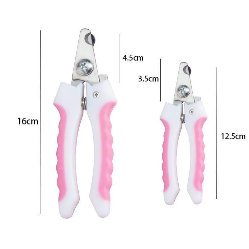 Stainless steel pet nail clippers with blue and pink handles – photo 12
