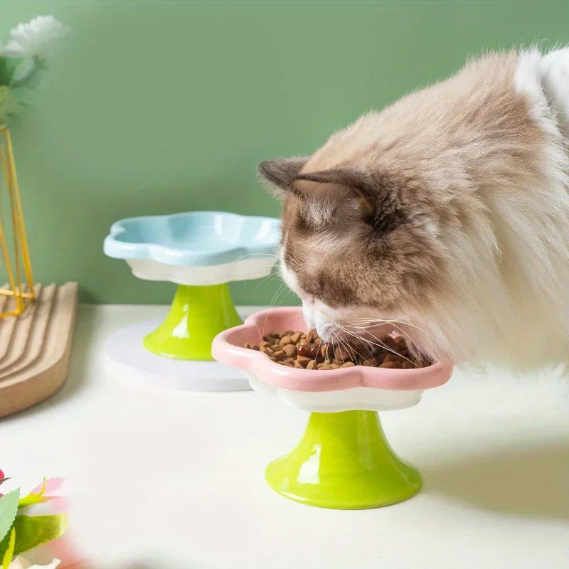 Raised ceramic cat bowl with flower design – photo 5