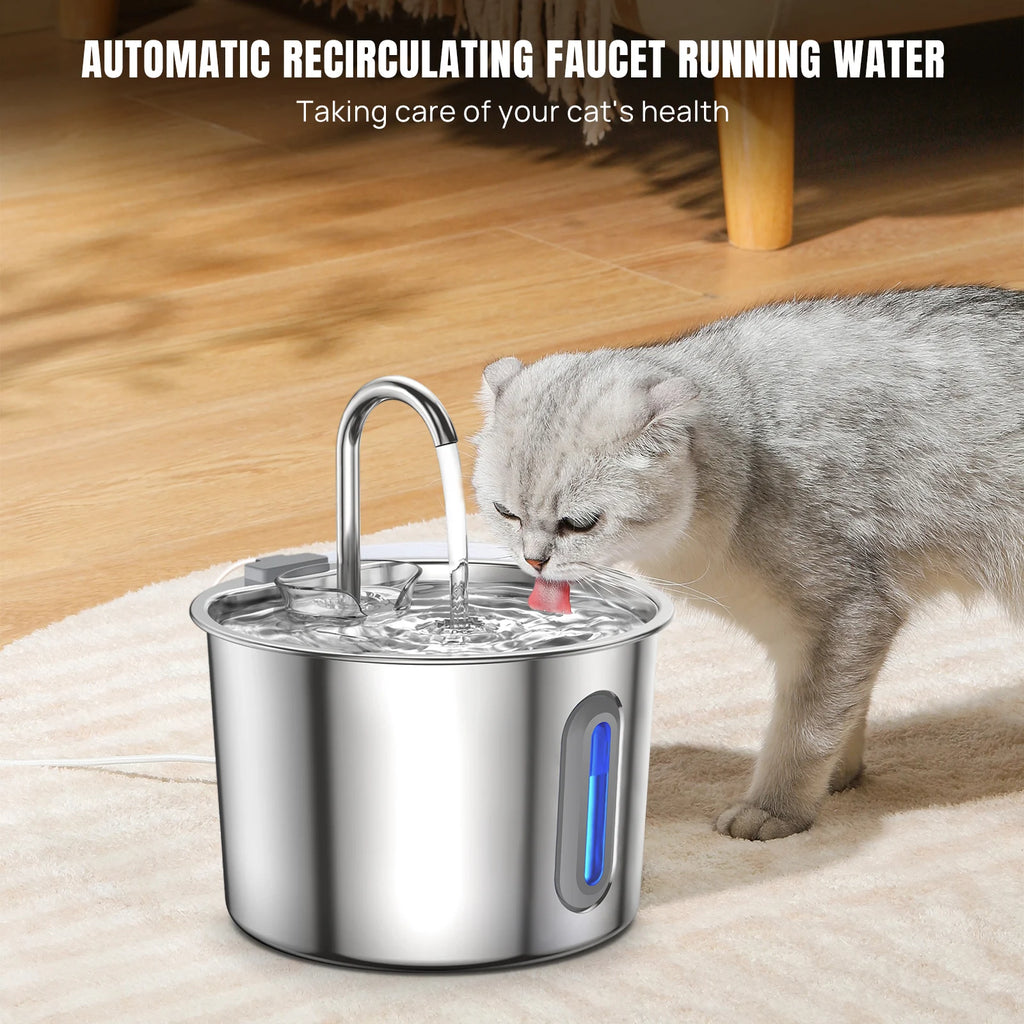 Stainless steel cat water fountain with LED light – photo 2