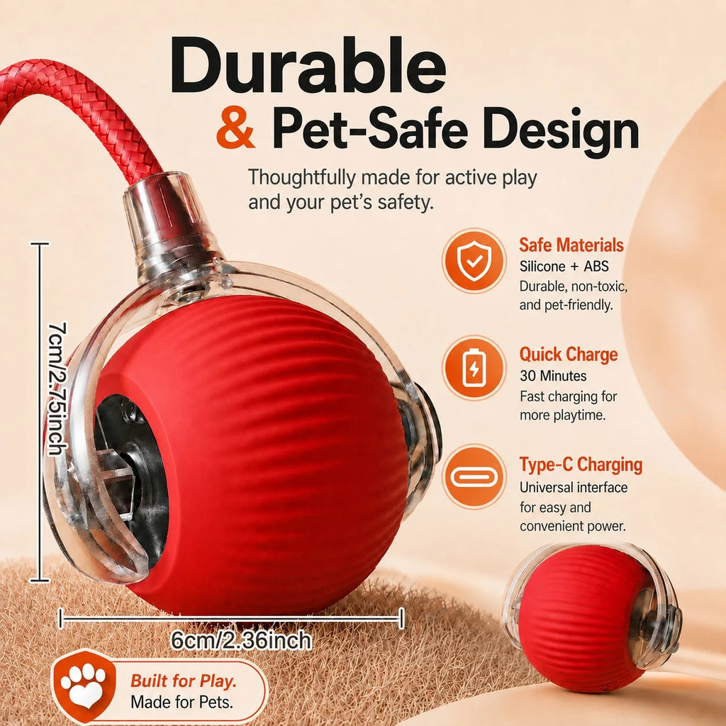 Cat chasing an automatic rolling ball toy with a tail – photo 6