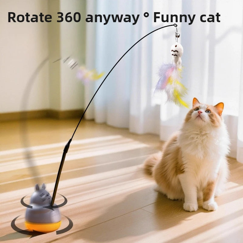 Self-Play Cat Teaser Pole with Springy Steel Wire & Feather