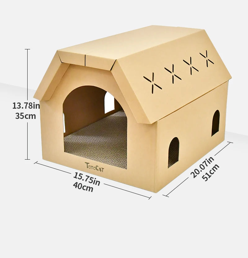 Cardboard cat scratcher house with scratch pads – photo 11