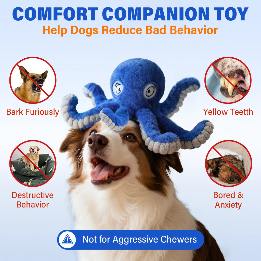 Plush octopus squeaky dog toy with elastic crinkle legs – photo 3