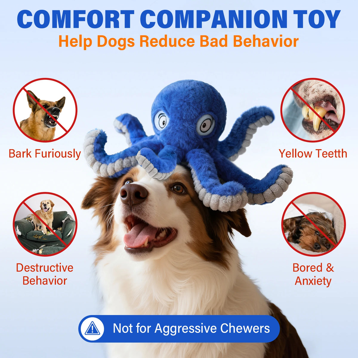 Plush octopus squeaky dog toy with elastic crinkle legs – photo 3