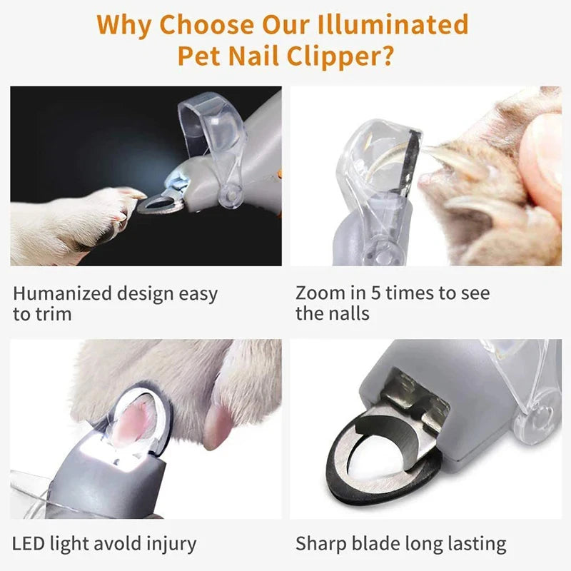 Stainless steel pet nail clippers with built-in LED light – photo 3
