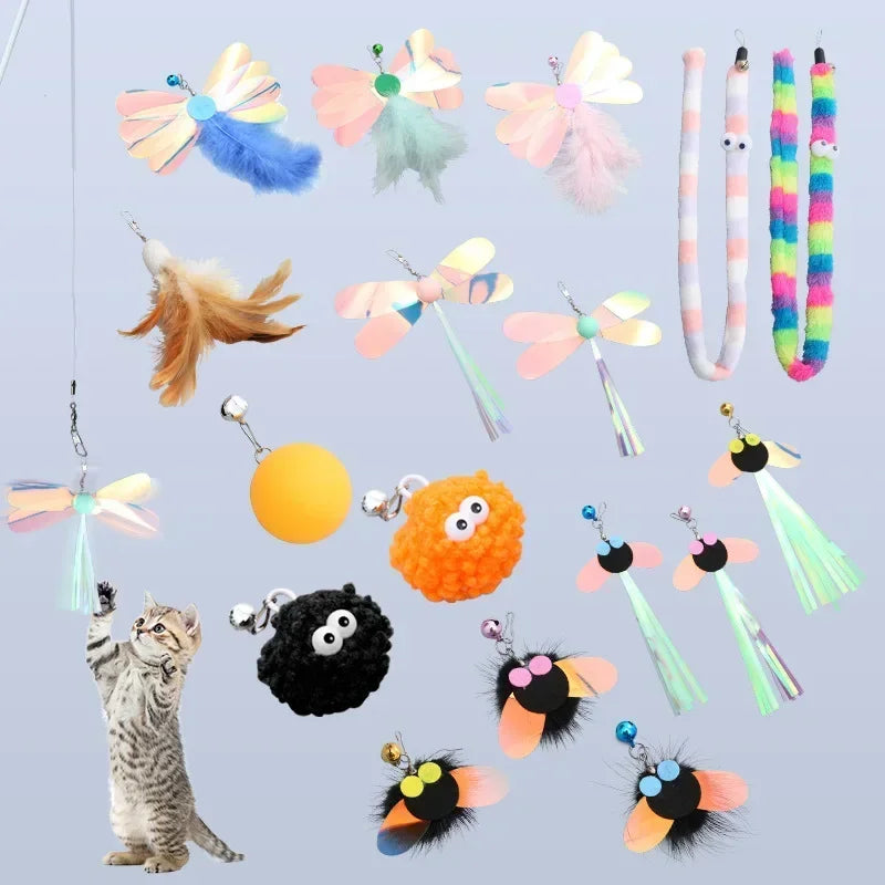 Assorted feather and plush cat teaser wand replacement heads