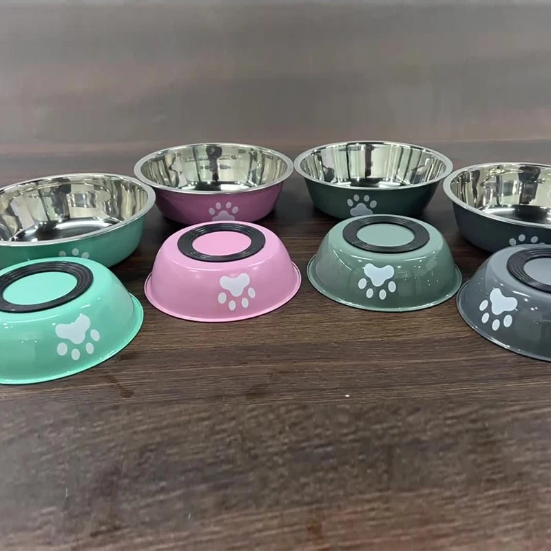 Stainless steel paw print pet bowl with silicone base – photo 2