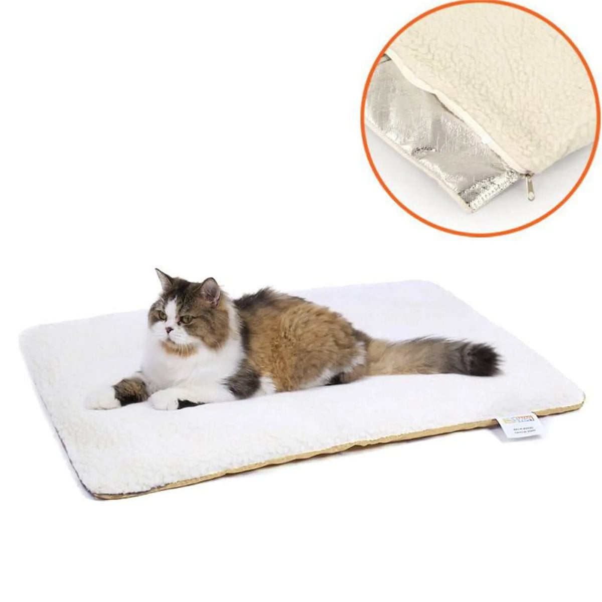 Self-warming pet mat with cat lying on it
