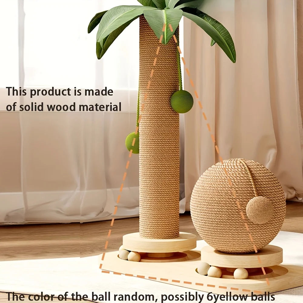Coconut palm tree cat scratching post with hanging balls – photo 8