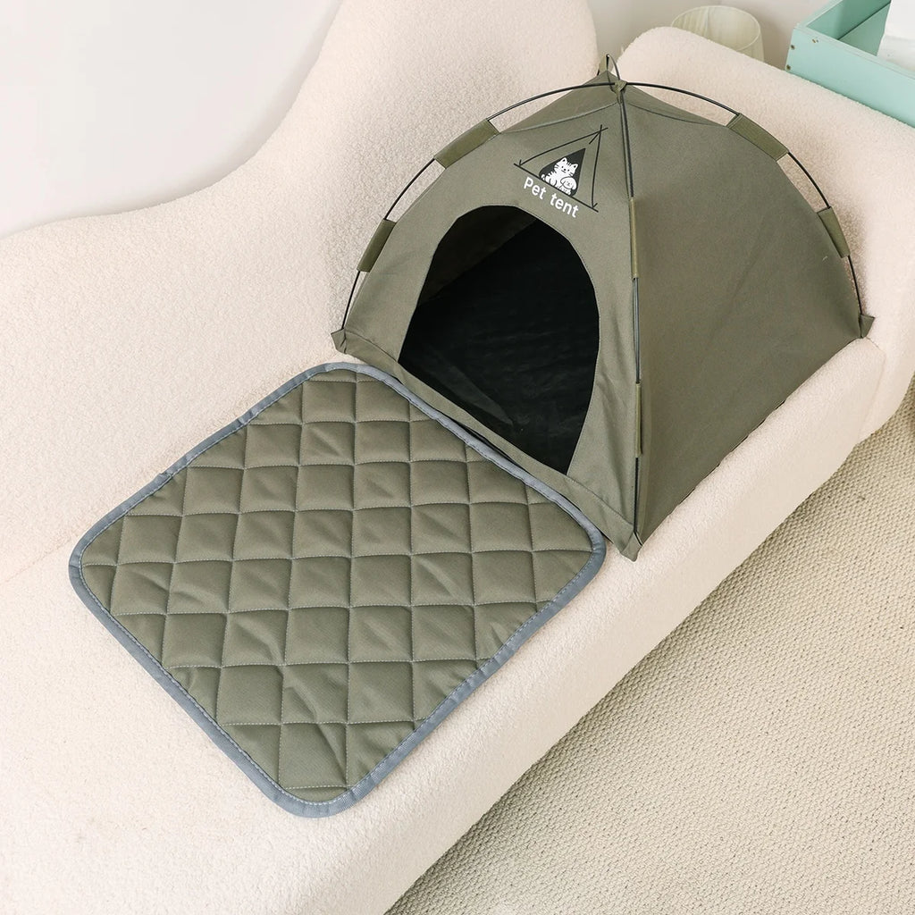 Pet teepee tent bed with a cat resting inside – photo 9