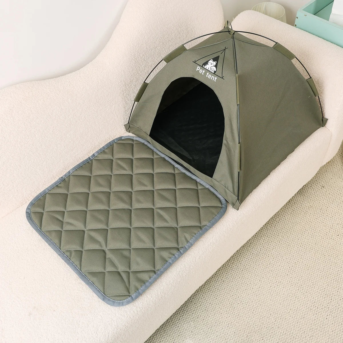Pet teepee tent bed with a cat resting inside – photo 9