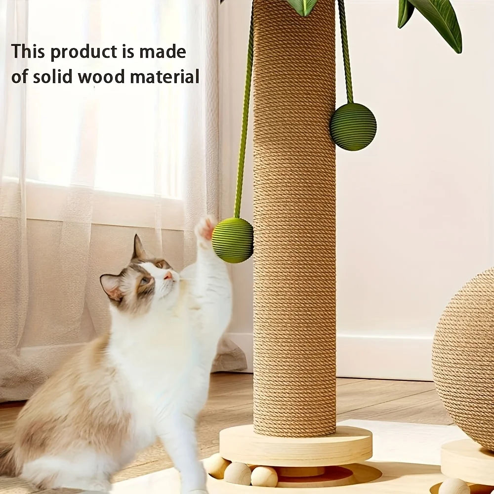 Coconut palm tree cat scratching post with hanging balls – photo 7