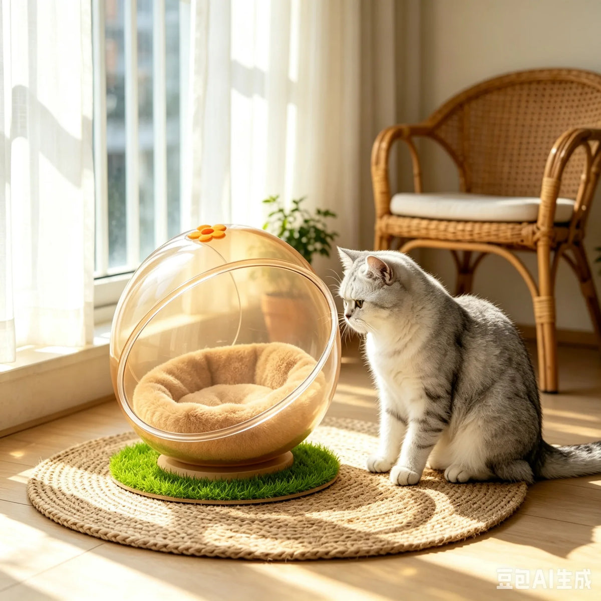 Space Capsule Cat Bed with Clear Dome & Stand