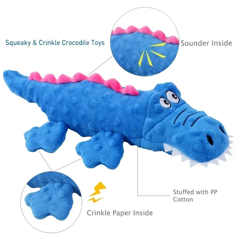 Soft squeaky plush crocodile dog toy – photo 9