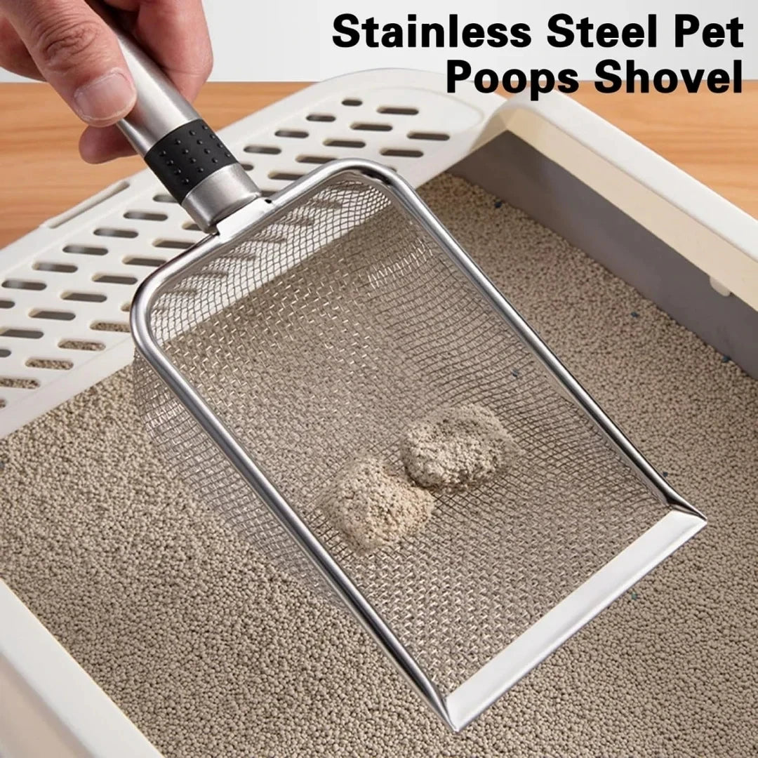 Stainless steel cat litter scoop with ergonomic handle