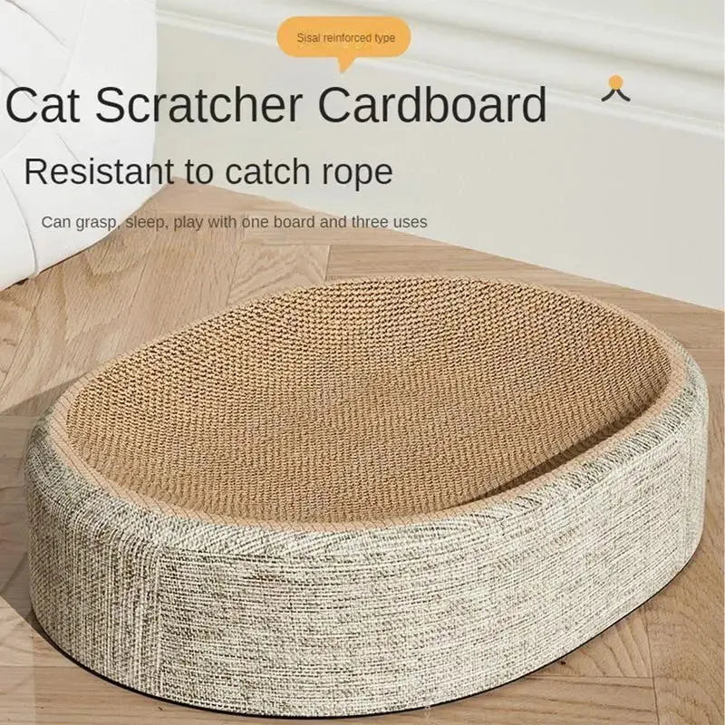 Cat lying on an oval woven cat scratcher bed – photo 3