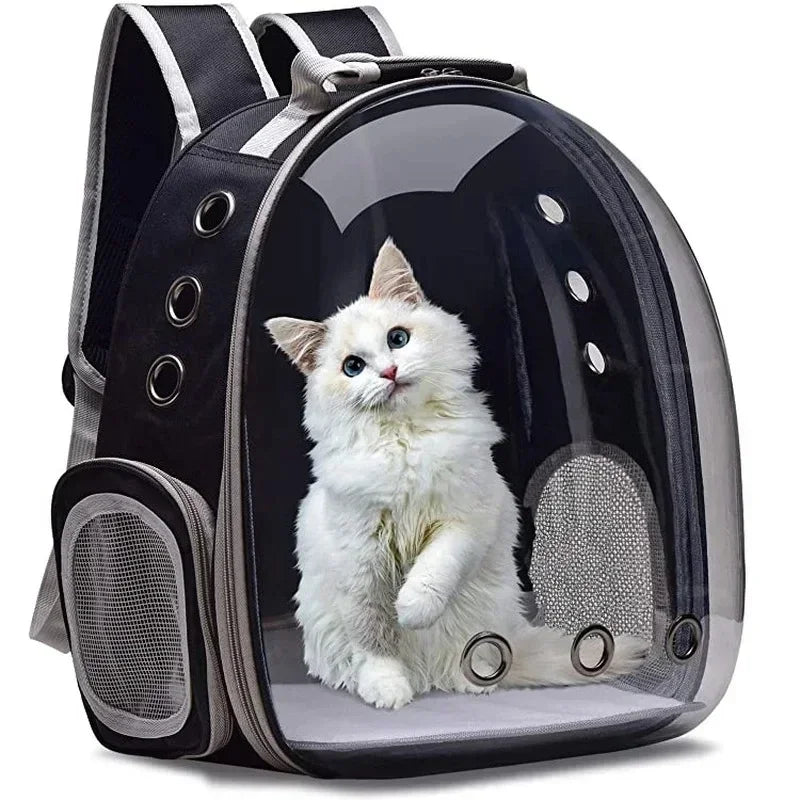 Black cat carrier backpack with clear bubble window