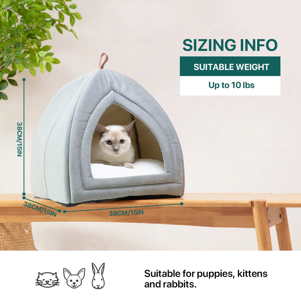 Soft foldable velvet cat cave bed with cushion – photo 4