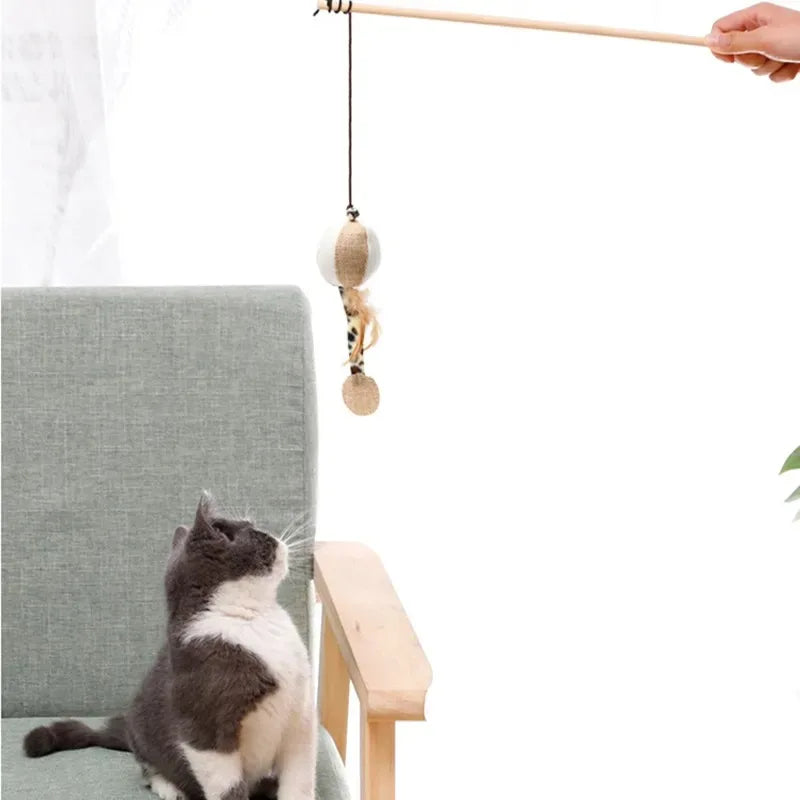 Wooden cat teaser wand toy with toy on a line – photo 3