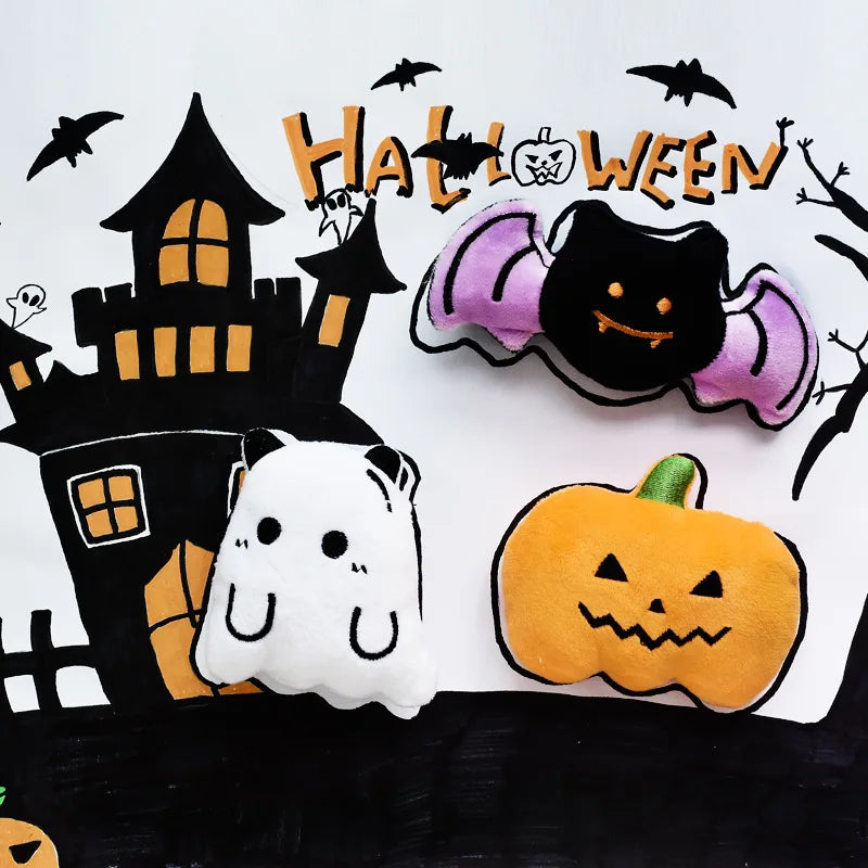 Halloween ghost and pumpkin squeaky plush dog toys, photo 3