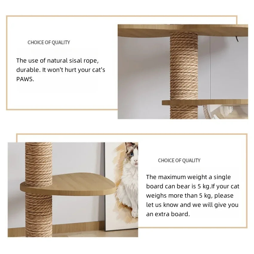 Tall adjustable floor-to-ceiling cat tree with platforms and hammock – photo 5