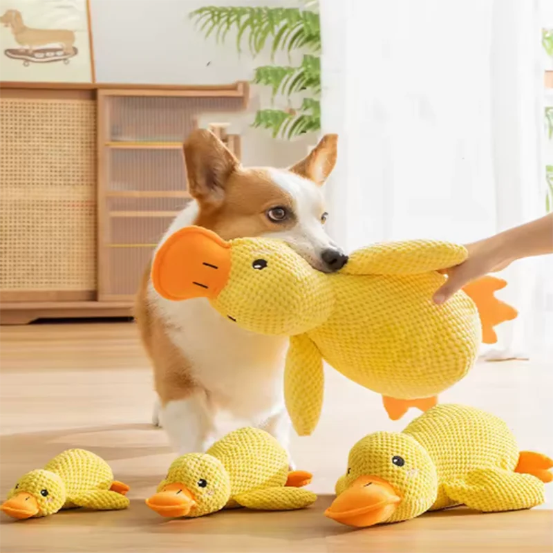 Plush yellow duck dog toy
